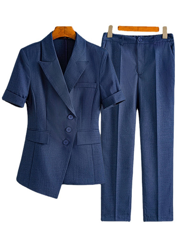 2022-es nyári alkalmi temperamentum női dzseki blézer 2 részes szett Divatos rövid ujjú női irodai öltöny, kilencedik nadrág