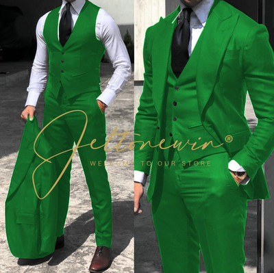 2022-es fekete klasszikus férfi öltöny, 3 részes szmoking, csúcs hajtóka, vőfély esküvői öltöny szett Divat férfi üzleti blézer dzseki+nadrág+mellény