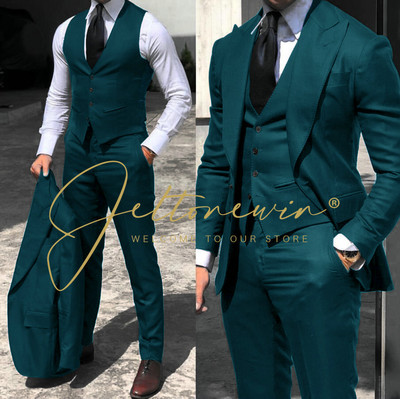 2022-es fekete klasszikus férfi öltöny, 3 részes szmoking, csúcs hajtóka, vőfély esküvői öltöny szett Divat férfi üzleti blézer dzseki+nadrág+mellény