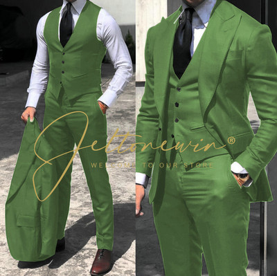 2022-es fekete klasszikus férfi öltöny, 3 részes szmoking, csúcs hajtóka, vőfély esküvői öltöny szett Divat férfi üzleti blézer dzseki+nadrág+mellény