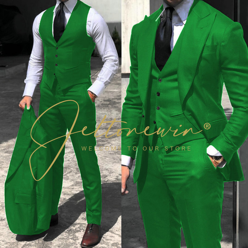 2022-es fekete klasszikus férfi öltöny, 3 részes szmoking, csúcs hajtóka, vőfély esküvői öltöny szett Divat férfi üzleti blézer dzseki+nadrág+mellény