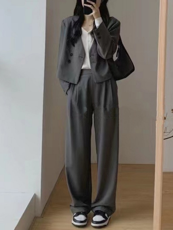 Femei de vară elegante ocazional Blazer costum pantalon Jachete cu mânecă lungă pantaloni largi Set două piese haine la modă pentru femei ținute