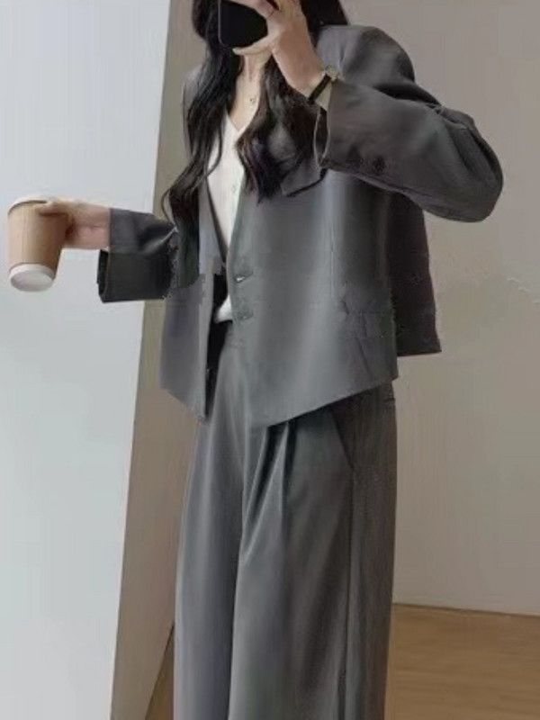 Femei de vară elegante ocazional Blazer costum pantalon Jachete cu mânecă lungă pantaloni largi Set două piese haine la modă pentru femei ținute