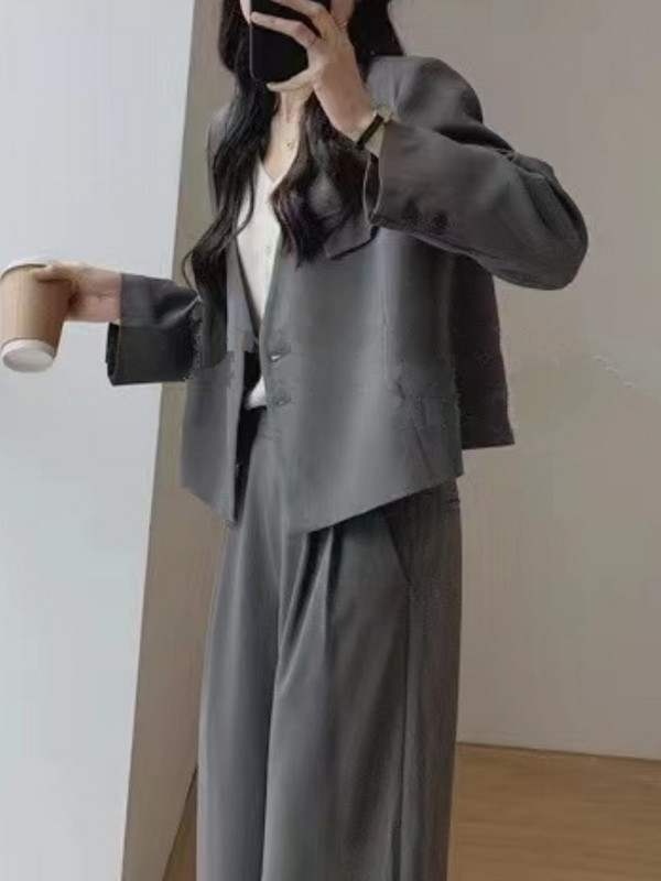 Femei de vară elegante ocazional Blazer costum pantalon Jachete cu mânecă lungă pantaloni largi Set două piese haine la modă pentru femei ținute