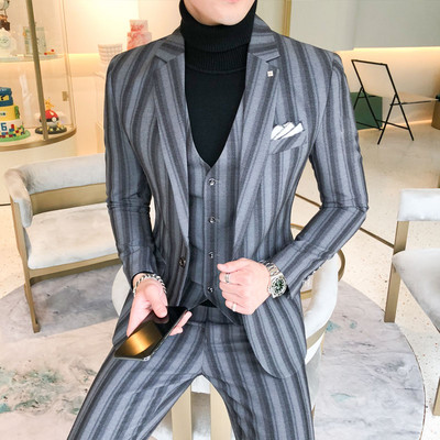 2020 Smoking pentru bărbați Reducere fierbinte cu imprimeu 3 piese Costum formal pentru bărbați slim fit （Jachetă+Vest+Pantaloni）