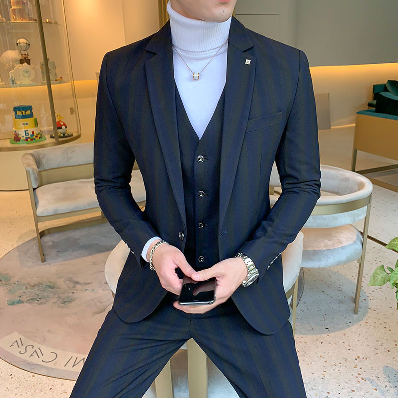 2020 Smoking pentru bărbați Reducere fierbinte cu imprimeu 3 piese Costum formal pentru bărbați slim fit （Jachetă+Vest+Pantaloni）