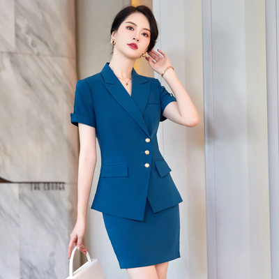 Costume cu mânecă scurtă pentru femei, vară, subțire, de gamă înaltă, temperament profesional, modă, blazer subțire și fustă, îmbrăcăminte de birou pentru doamne