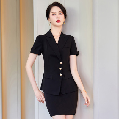 Costume cu mânecă scurtă pentru femei, vară, subțire, de gamă înaltă, temperament profesional, modă, blazer subțire și fustă, îmbrăcăminte de birou pentru doamne
