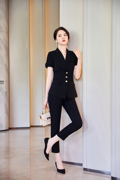 Costume cu mânecă scurtă pentru femei, vară, subțire, de gamă înaltă, temperament profesional, modă, blazer subțire și fustă, îmbrăcăminte de birou pentru doamne