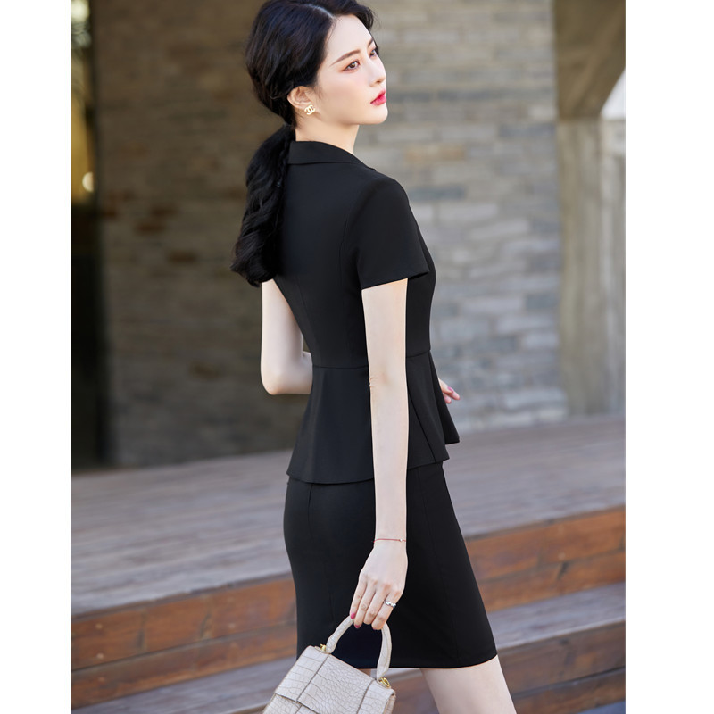 Costume albastre pentru femei, vară, subțire, cu temperament profesional, cu mânecă scurtă, blazer și fustă, pentru birou, pentru doamne