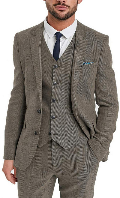 Costum bărbătesc clasic 3 piese pentru bărbați cu model smoking pentru bărbați pentru nuntă (blazer + vestă + pantaloni)