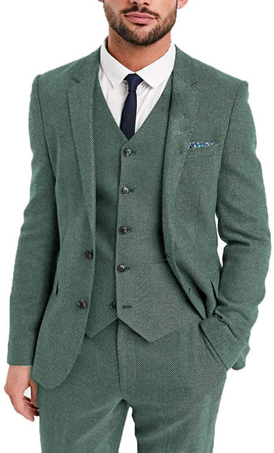 Costum bărbătesc clasic 3 piese pentru bărbați cu model smoking pentru bărbați pentru nuntă (blazer + vestă + pantaloni)