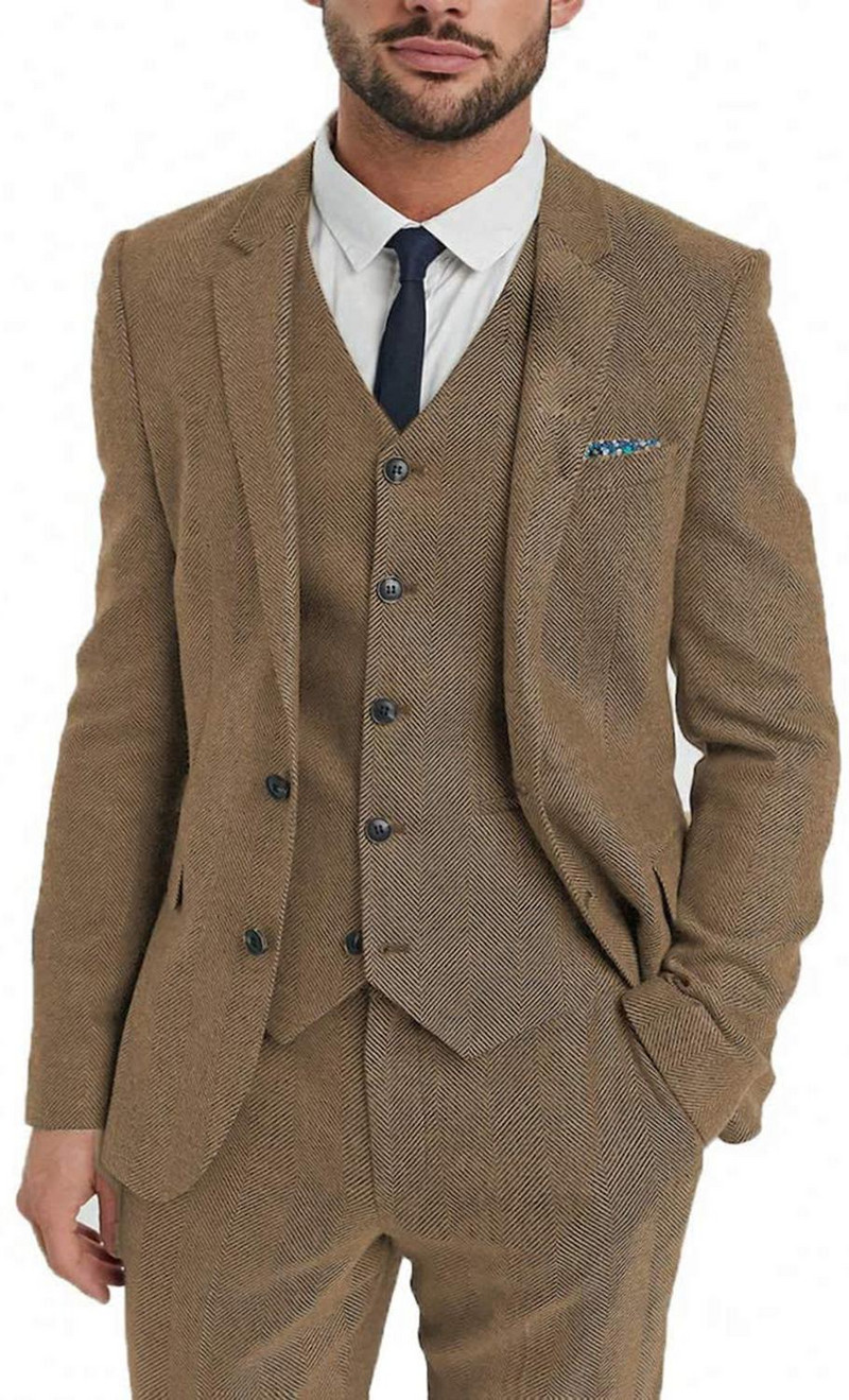 Costum bărbătesc clasic 3 piese pentru bărbați cu model smoking pentru bărbați pentru nuntă (blazer + vestă + pantaloni)