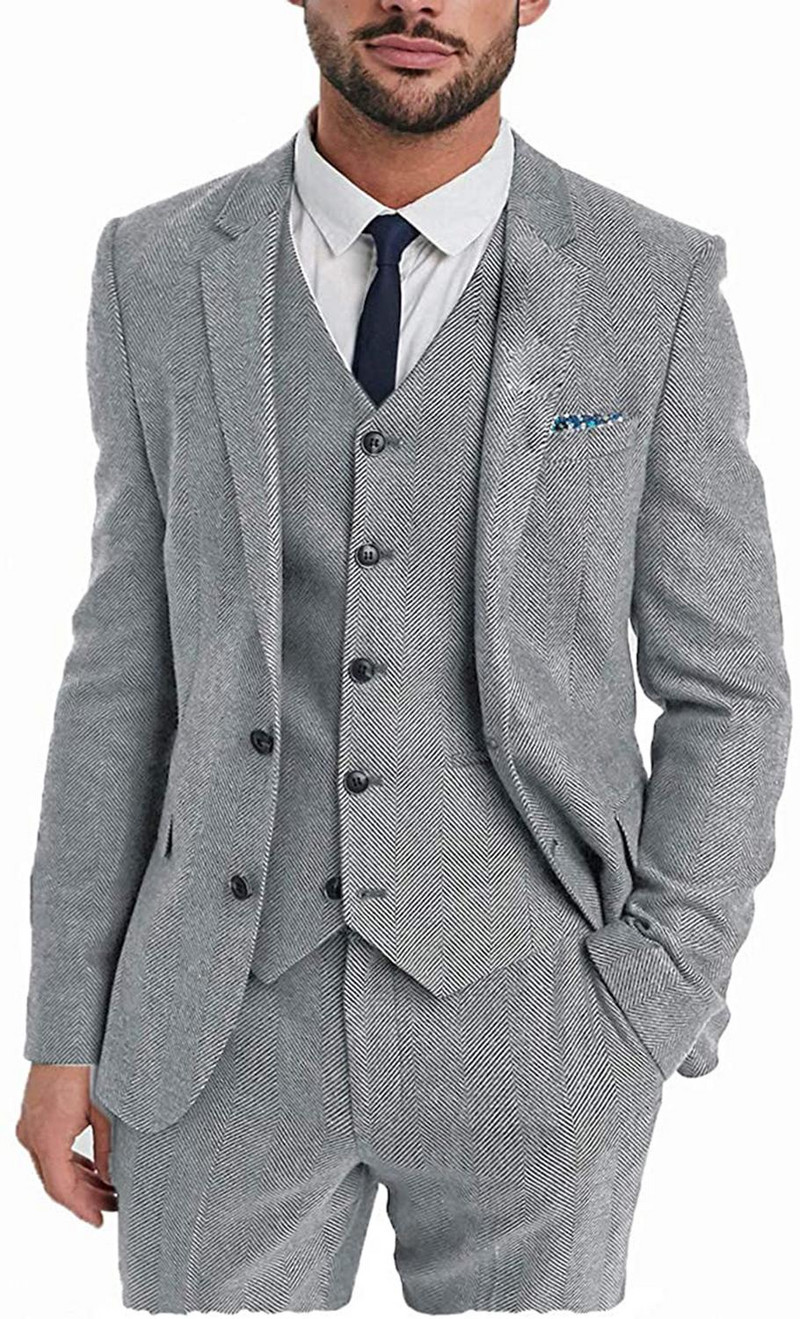 Costum bărbătesc clasic 3 piese pentru bărbați cu model smoking pentru bărbați pentru nuntă (blazer + vestă + pantaloni)