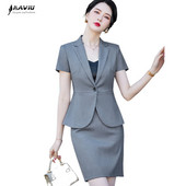Costume gri cu mânecă scurtă pentru femei, vară, subțire, temperament înalt, modă, blazer și fustă subțiri, îmbrăcăminte de birou pentru doamne