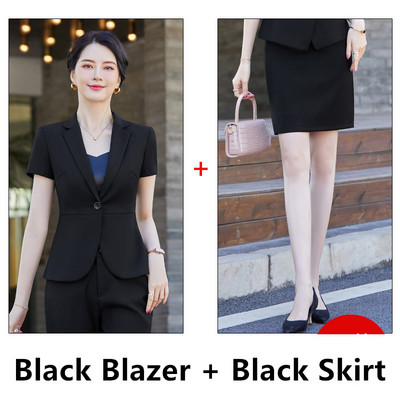 Costume gri cu mânecă scurtă pentru femei, vară, subțire, temperament înalt, modă, blazer și fustă subțiri, îmbrăcăminte de birou pentru doamne