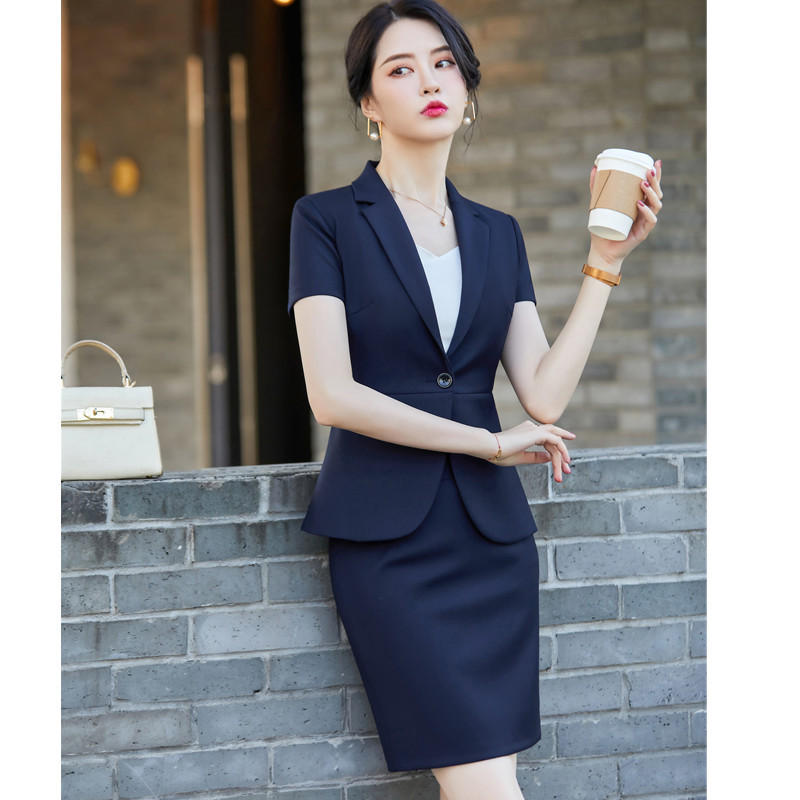 Costume gri cu mânecă scurtă pentru femei, vară, subțire, temperament înalt, modă, blazer și fustă subțiri, îmbrăcăminte de birou pentru doamne