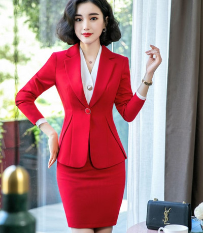 Costum de birou Naviu profesional pentru femei, toamnă iarnă, interviu formal nou, blazer și fustă cu mânecă lungă, îmbrăcăminte de lucru la modă