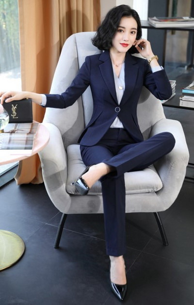 Costum de birou Naviu profesional pentru femei, toamnă iarnă, interviu formal nou, blazer și fustă cu mânecă lungă, îmbrăcăminte de lucru la modă