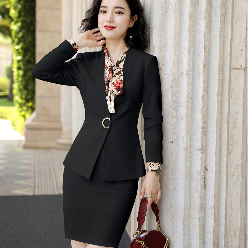 Costum profesional pentru femei Conjuntos De Fald Toamnă Iarnă Moda Negru Alb Blazer cu mânecă lungă și fustă Îmbrăcăminte de lucru pentru doamne de birou