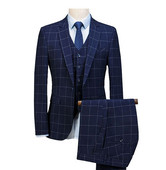 Costum Bărbați Albastru Regal 3 piese Costum bărbați în carouri Slim Fit Costume de nuntă Mire Tweed Lână Smoking pentru nuntă (Jachetă+Pantaloni+Vest)