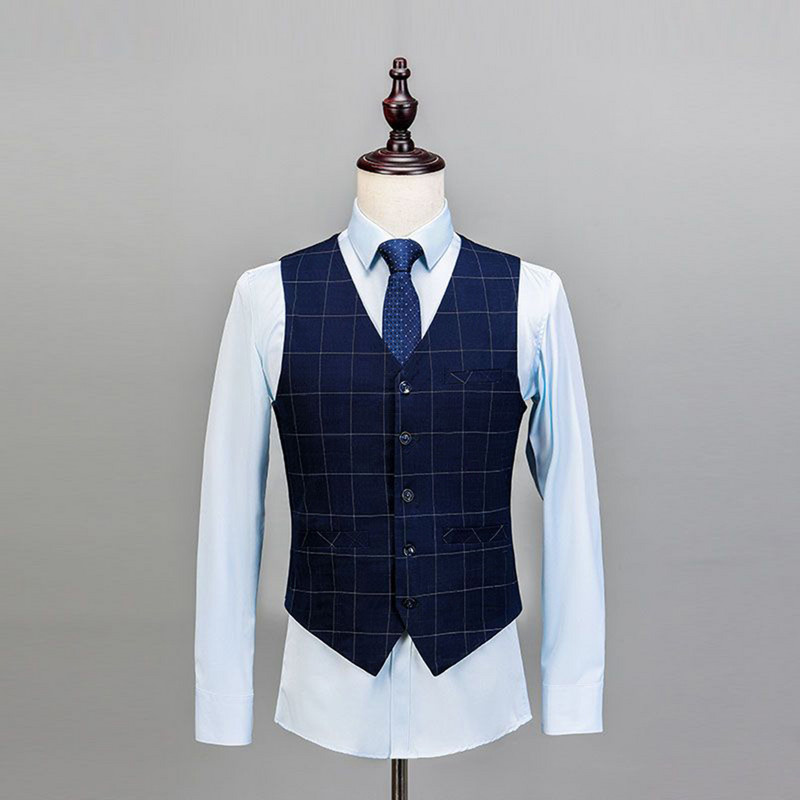 Costum Bărbați Albastru Regal 3 piese Costum bărbați în carouri Slim Fit Costume de nuntă Mire Tweed Lână Smoking pentru nuntă (Jachetă+Pantaloni+Vest)