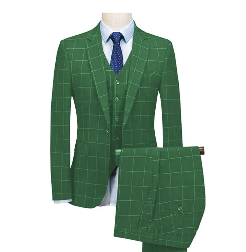 Costum Bărbați Albastru Regal 3 piese Costum bărbați în carouri Slim Fit Costume de nuntă Mire Tweed Lână Smoking pentru nuntă (Jachetă+Pantaloni+Vest)