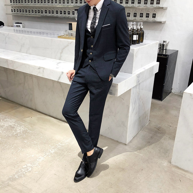 Costum bărbătesc formal 3 piese pentru bărbați, smoking de bal de absolvire, pentru nuntă (Blazer+Vest+Pantalons)