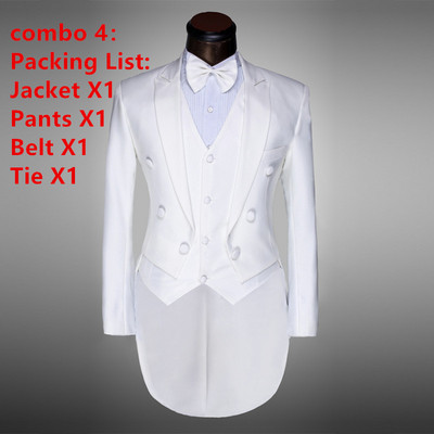 Costum de nuntă alb-negru pentru bărbați cu design clasic/Smoking de mire/Petrecere de seară/Costume Frac 4 piese Blazer (Jachetă+Pantaloni+Creata+Cravată)