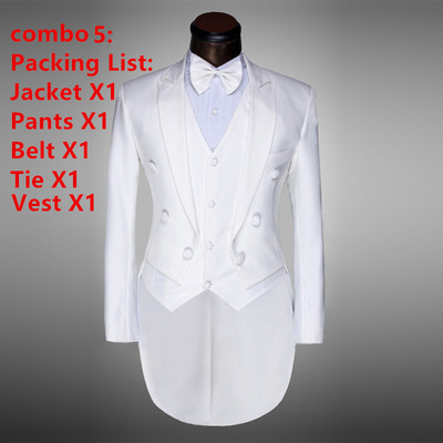 Costum de nuntă alb-negru pentru bărbați cu design clasic/Smoking de mire/Petrecere de seară/Costume Frac 4 piese Blazer (Jachetă+Pantaloni+Creata+Cravată)