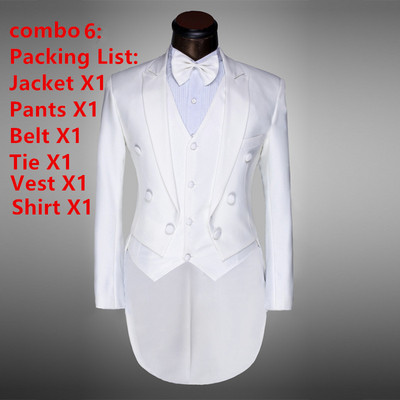 Costum de nuntă alb-negru pentru bărbați cu design clasic/Smoking de mire/Petrecere de seară/Costume Frac 4 piese Blazer (Jachetă+Pantaloni+Creata+Cravată)