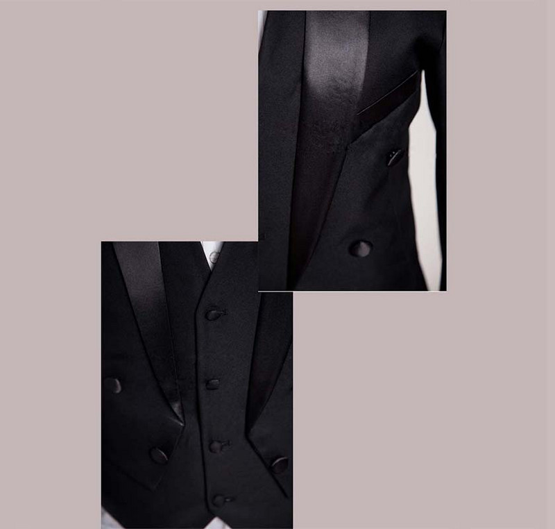 Costum de nuntă alb-negru pentru bărbați cu design clasic/Smoking de mire/Petrecere de seară/Costume Frac 4 piese Blazer (Jachetă+Pantaloni+Creata+Cravată)