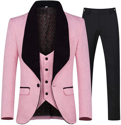 2020, 3 bucăți, costume pentru bărbați jacquard, smoking, rever, șal, pentru nuntă (jachetă + vestă + pantaloni)