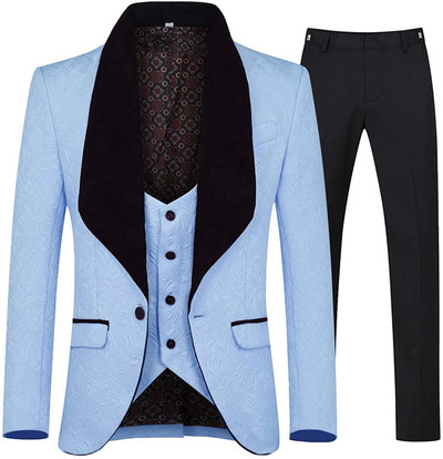 2020, 3 bucăți, costume pentru bărbați jacquard, smoking, rever, șal, pentru nuntă (jachetă + vestă + pantaloni)