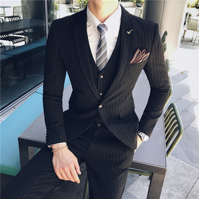7XL (Blazer + Vestă + Pantaloni) Costum de afaceri formal pentru bărbați de marcă Set din trei piese Rochie de petrecere de nuntă pentru mire În carouri de culoare solidă