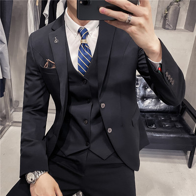 7XL (Blazer + Vestă + Pantaloni) Costum de afaceri formal pentru bărbați de marcă Set din trei piese Rochie de petrecere de nuntă pentru mire În carouri de culoare solidă