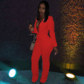 Set de două piese Blazer în culori uni Costum pantalon pentru femei cu decolteu în V Set de blazer de birou ocazional, simplu, complet, îmbrăcăminte pentru navetă