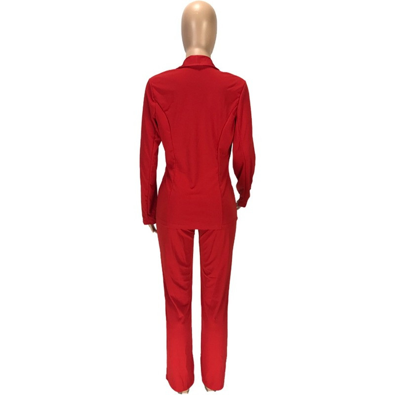 Set de două piese Blazer în culori uni Costum pantalon pentru femei cu decolteu în V Set de blazer de birou ocazional, simplu, complet, îmbrăcăminte pentru navetă