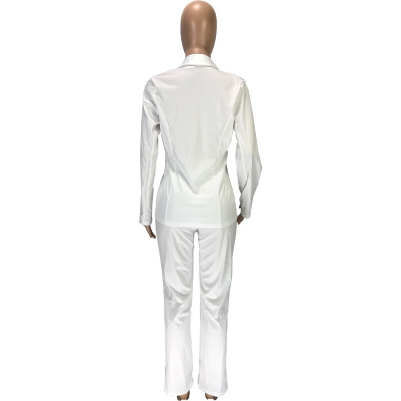 Set de două piese Blazer în culori uni Costum pantalon pentru femei cu decolteu în V Set de blazer de birou ocazional, simplu, complet, îmbrăcăminte pentru navetă