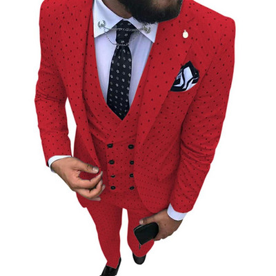 Costume pentru bărbați Wave point Trei piese Costume de rochie pentru bărbați Costume de afaceri casual pentru navetiști pentru nuntă (Blazer+Vest+Pants)