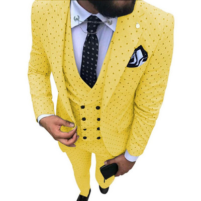 Costume pentru bărbați Wave point Trei piese Costume de rochie pentru bărbați Costume de afaceri casual pentru navetiști pentru nuntă (Blazer+Vest+Pants)