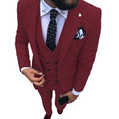 Costume pentru bărbați Wave point Trei piese Costume de rochie pentru bărbați Costume de afaceri casual pentru navetiști pentru nuntă (Blazer+Vest+Pants)