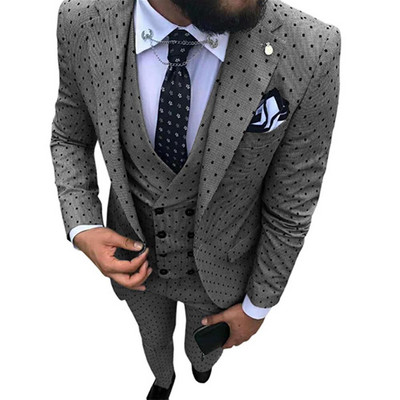 Costume pentru bărbați Wave point Trei piese Costume de rochie pentru bărbați Costume de afaceri casual pentru navetiști pentru nuntă (Blazer+Vest+Pants)