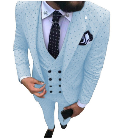 Costume pentru bărbați Wave point Trei piese Costume de rochie pentru bărbați Costume de afaceri casual pentru navetiști pentru nuntă (Blazer+Vest+Pants)