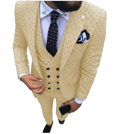 Costume pentru bărbați Wave point Trei piese Costume de rochie pentru bărbați Costume de afaceri casual pentru navetiști pentru nuntă (Blazer+Vest+Pants)