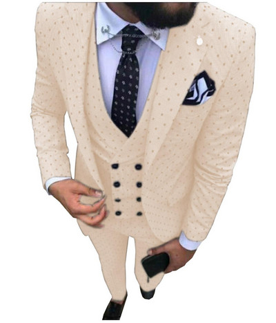 Costume pentru bărbați Wave point Trei piese Costume de rochie pentru bărbați Costume de afaceri casual pentru navetiști pentru nuntă (Blazer+Vest+Pants)