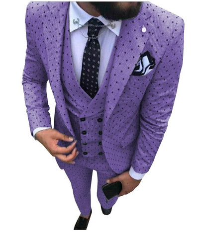 Costume pentru bărbați Wave point Trei piese Costume de rochie pentru bărbați Costume de afaceri casual pentru navetiști pentru nuntă (Blazer+Vest+Pants)