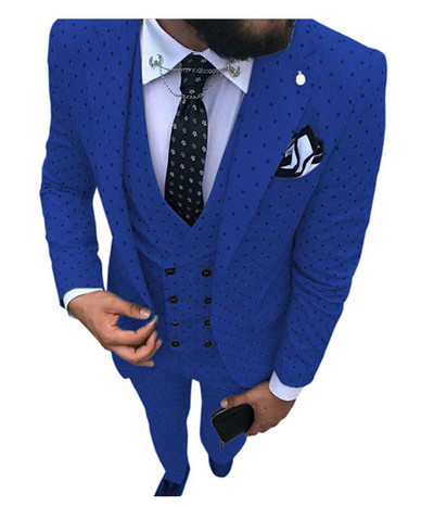 Costume pentru bărbați Wave point Trei piese Costume de rochie pentru bărbați Costume de afaceri casual pentru navetiști pentru nuntă (Blazer+Vest+Pants)