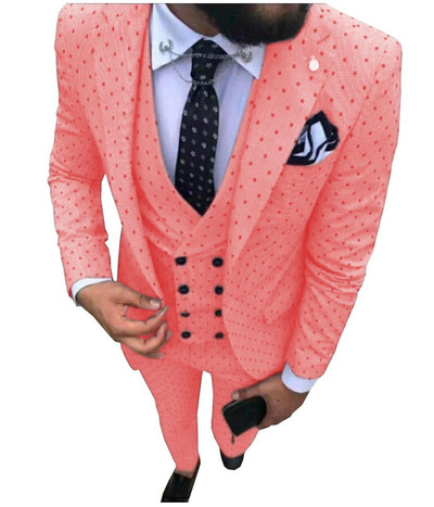 Costume pentru bărbați Wave point Trei piese Costume de rochie pentru bărbați Costume de afaceri casual pentru navetiști pentru nuntă (Blazer+Vest+Pants)