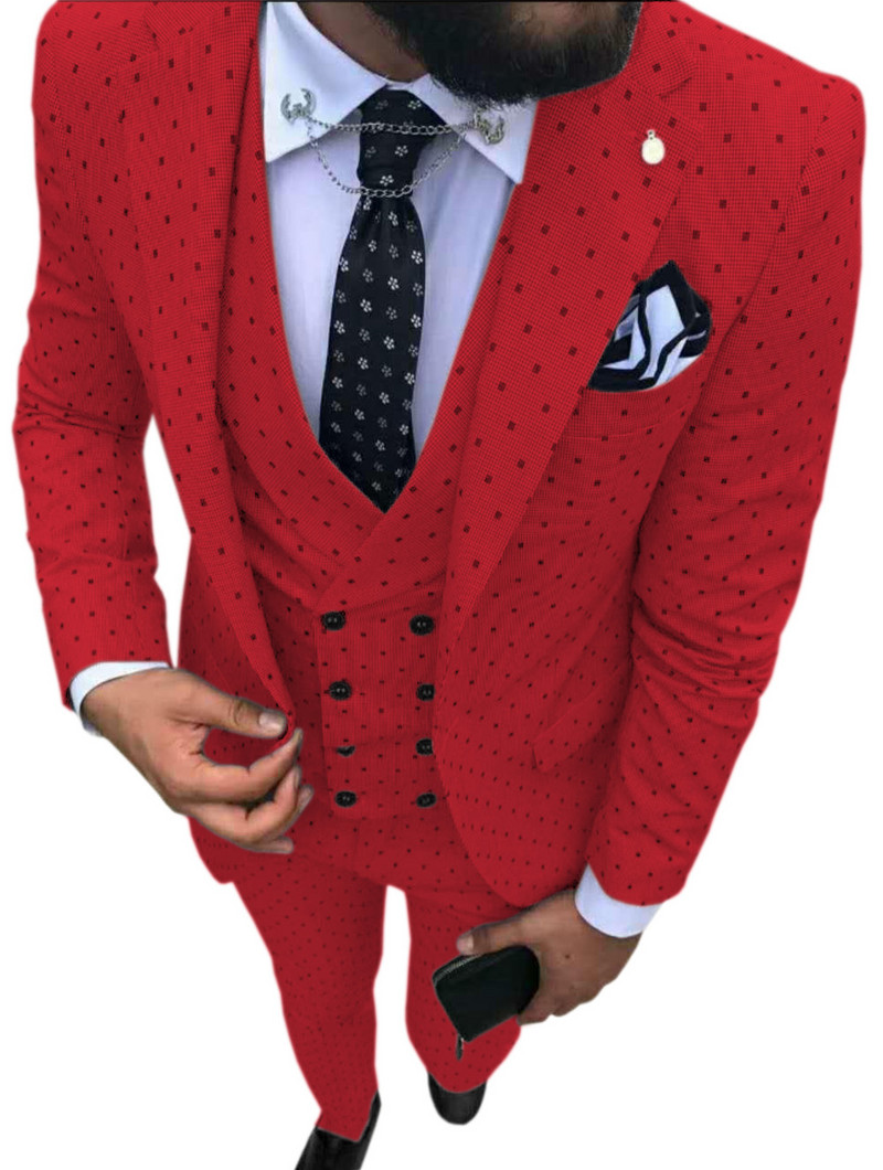 Costume pentru bărbați Wave point Trei piese Costume de rochie pentru bărbați Costume de afaceri casual pentru navetiști pentru nuntă (Blazer+Vest+Pants)